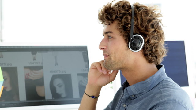 Content creative designer phoning with headset