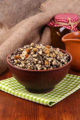 Bowl with kutia -  traditional Christmas sweet meal in Ukraine,