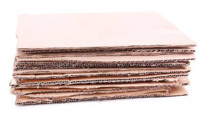Stack of cardboard for recycling isolated on white