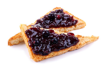 Delicious toast with jam isolated on white
