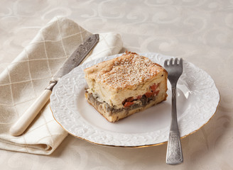 Portion of English cheese and mustard souffle stuffed