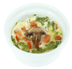 Omelet with mushrooms isolated on white