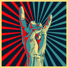 Hand in rock n roll sign, vector Eps10 illustration.