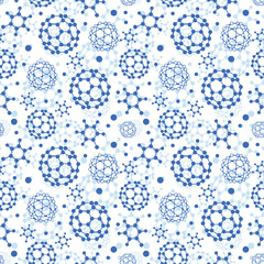 Vector blue molecules texture seamless pattern background in