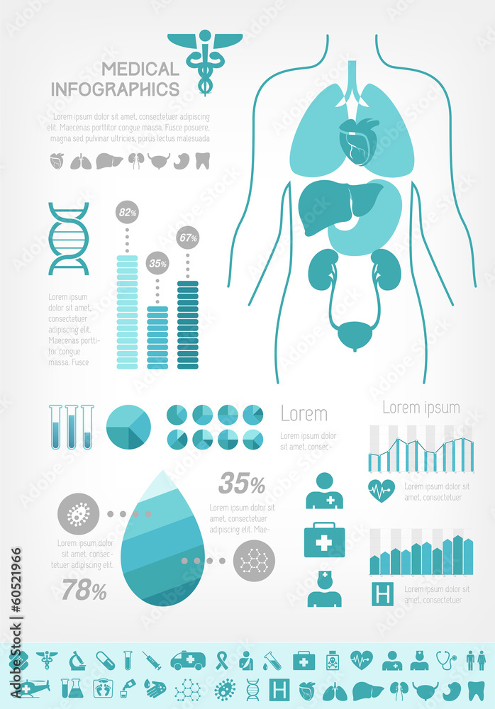 Wall mural Flat Medical Infographics Elements plus Icon Set. Vector.