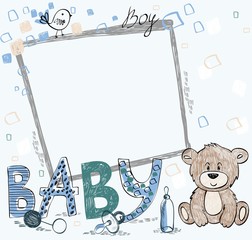 Cute hand drawn  frame with baby elements.