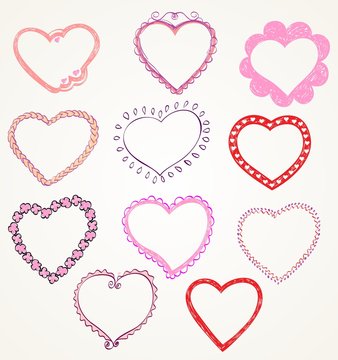 Heart designs for valentine's day. Set of frames.