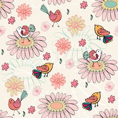 Vector seamless pattern with  blossoming flowers .