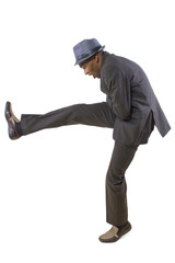 black businessman getting injured frozen in action