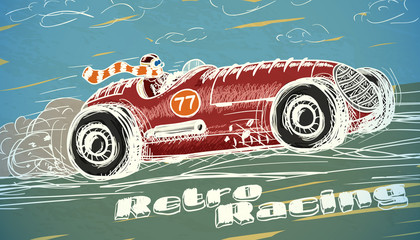Fototapety  Plakat retro samochodów wyścigowych