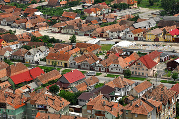 Naklejka na ściany i meble Transylvanian traditional village. A view from Rasnov castle