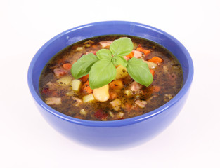 Bean soup seasoned with marjoram and bay leaf