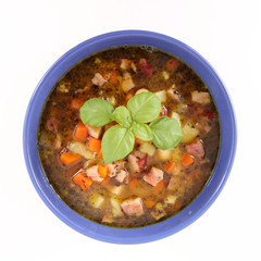 Bean soup with marjoram, bay leaf and basil
