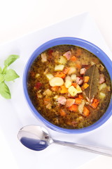 Bean soup seasoned with marjoram and bay leaf