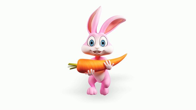Happy bunny with carrot and walking