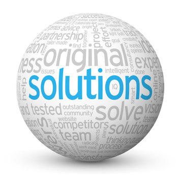 "SOLUTIONS" Tag Cloud Globe (business projects innovation ideas)