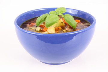 Bean soup with marjoram, bay leaf and basil