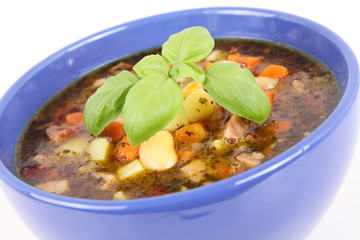 Bean soup with marjoram, bay leaf and basil