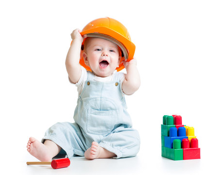 baby playing with building blocks toy