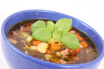 Bean soup with marjoram, bay leaf and basil