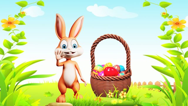 Easter happy bunny with eggs basket