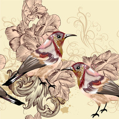 Beautiful seamless vector wallpaper pattern with birds