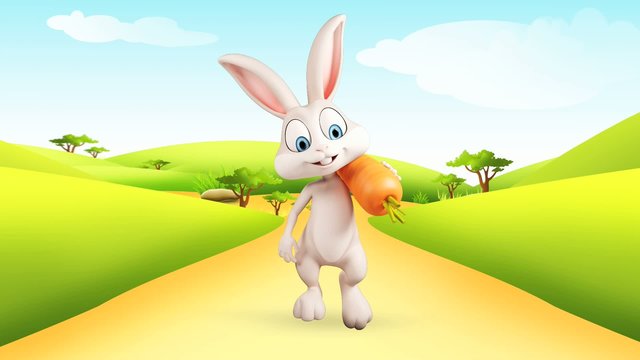 Easter bunny with big carrot and walkind