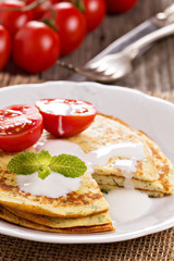 Savory pancakes with tomatoes