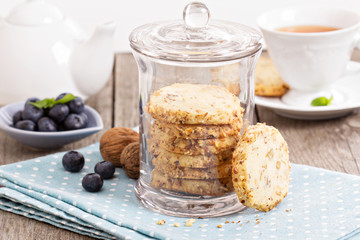 Walnut cookies in a jar