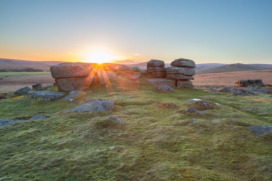 Sunrise over Rowtor Dartmoor Devon Uk