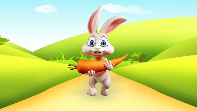 Happy bunny with carrot and walking
