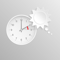 Summer time change clock with sun speech bubble