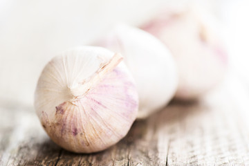 Garlic on wooden table horizontal