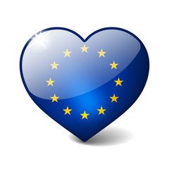 european union 3d glass heart with realistic shadow