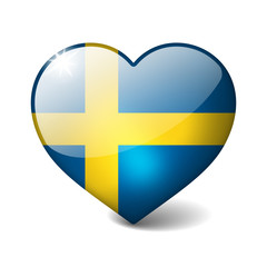 Sweden 3d glass heart with realistic shadow isolated on white