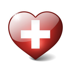 Switzerland 3d glass heart with realistic shadow on white