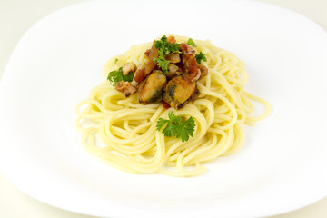 Spaghetti pasta with seafood