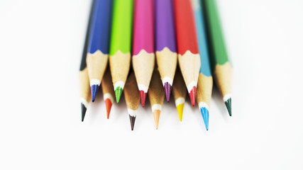 Closeup of color pencil mixed Isolated background stock photo