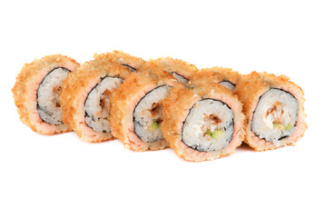 Roasted roll with smoked eel and salmon fish