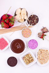chocolate fondue with strawberry and bananan