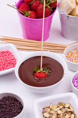 chocolate fondue with strawberry and bananan
