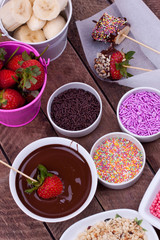 chocolate fondue with strawberry and banana
