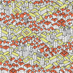 Doodle City seamless pattern