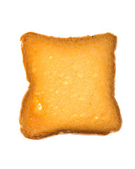 Eine Scheibe Zwieback auf weißem Hintergrund