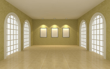 Empty room,Interior,Windows,Blank poster,Vintage
