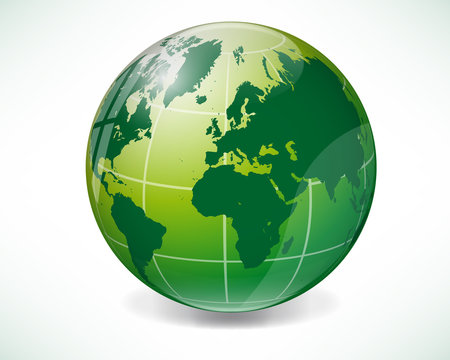 Green world globe map with reflection