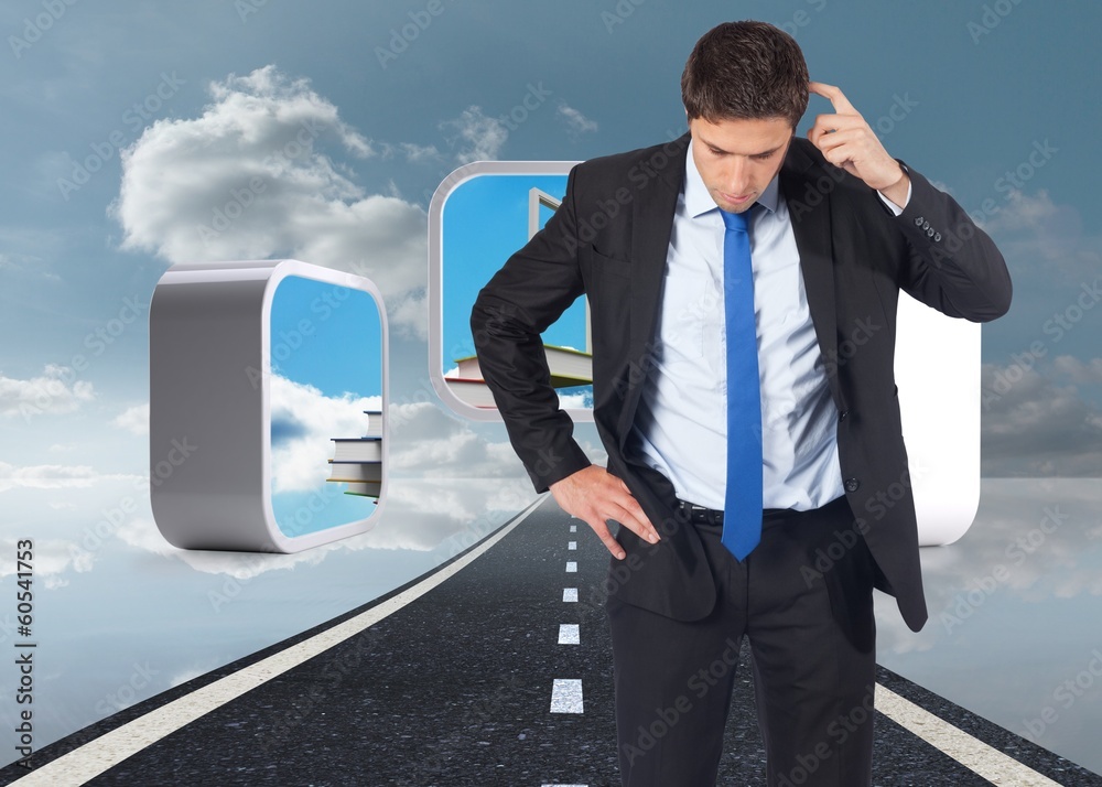 Poster composite image of thinking businessman scratching head
