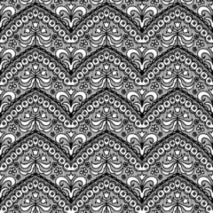 Lace black seamless pattern with flowers on white background