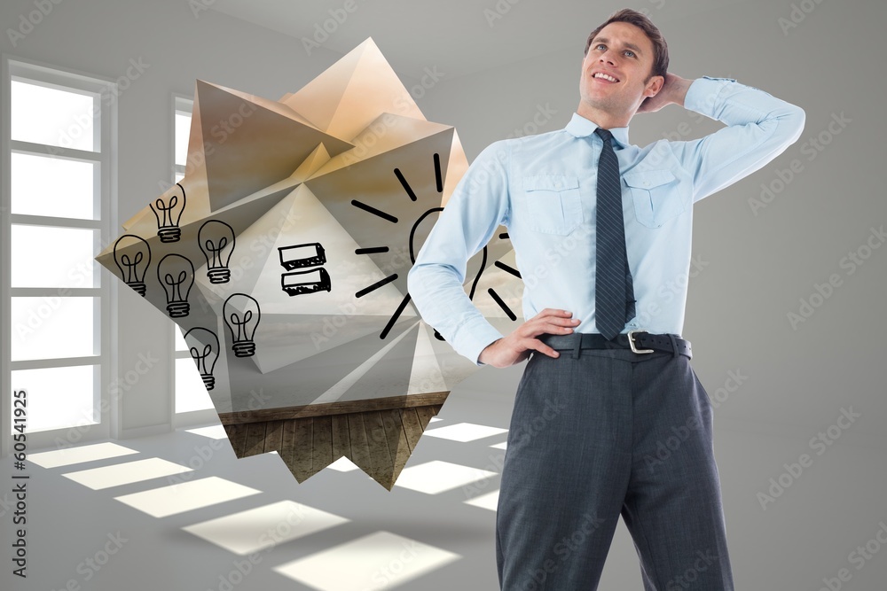 Poster composite image of thinking businessman with hand on head