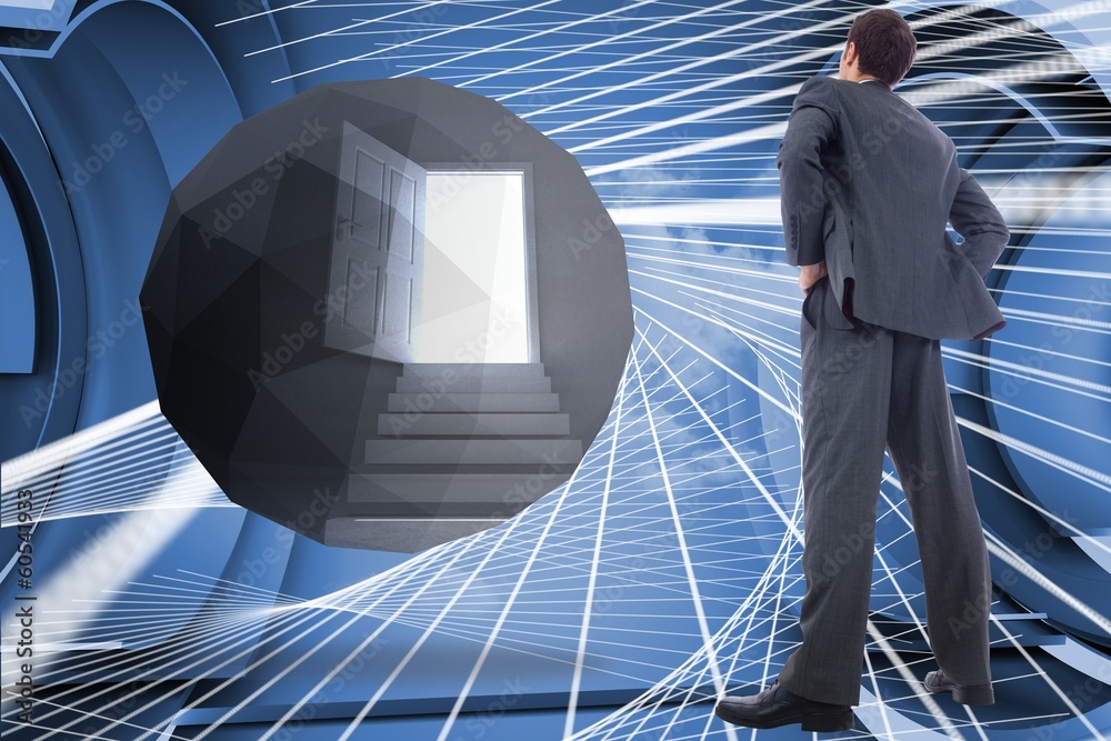 Poster composite image of businessman standing with hands on hips